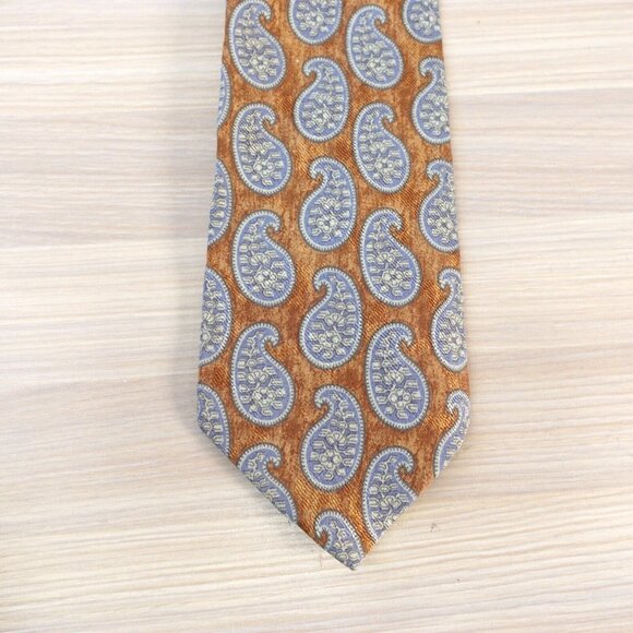 Giorgio Armani Neck Tie Mens Brown Paisley Silk Italian Teardrop Rusty ITALY - Picture 2 of 11
